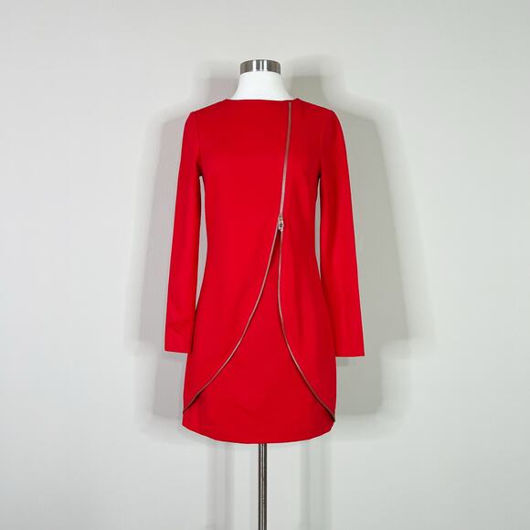 NEW Ted Baker | Edlyn Bright Red Zip Detail Long Sleeve Sheath Mini Dress 0 NWOT - Picture 2 of 11